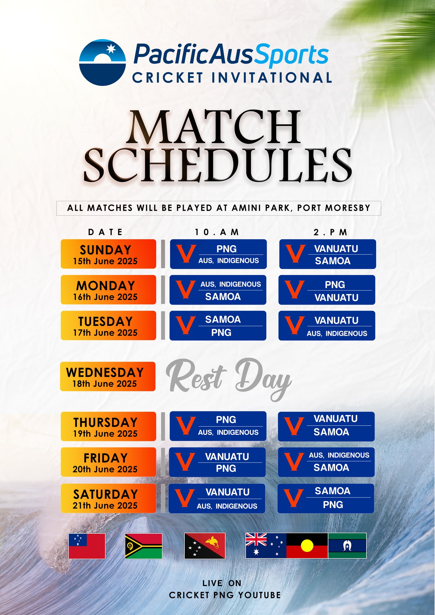 PacificAus Sports Invitational Match Schedules