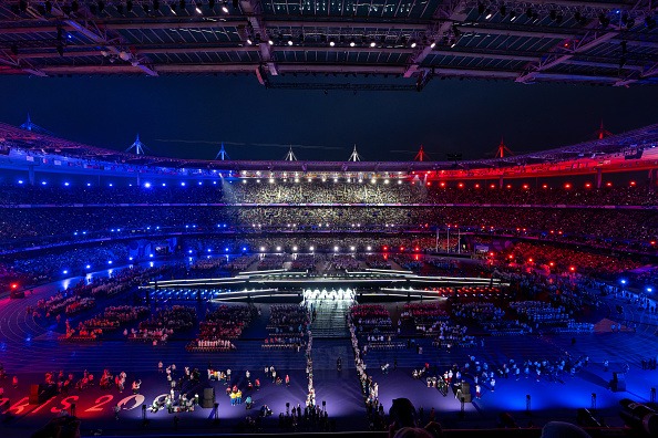 The Stade de France is colored in blue, white and red during the Closing Ceremony of the Paralympic Games Paris 2024 at the Stade de France.